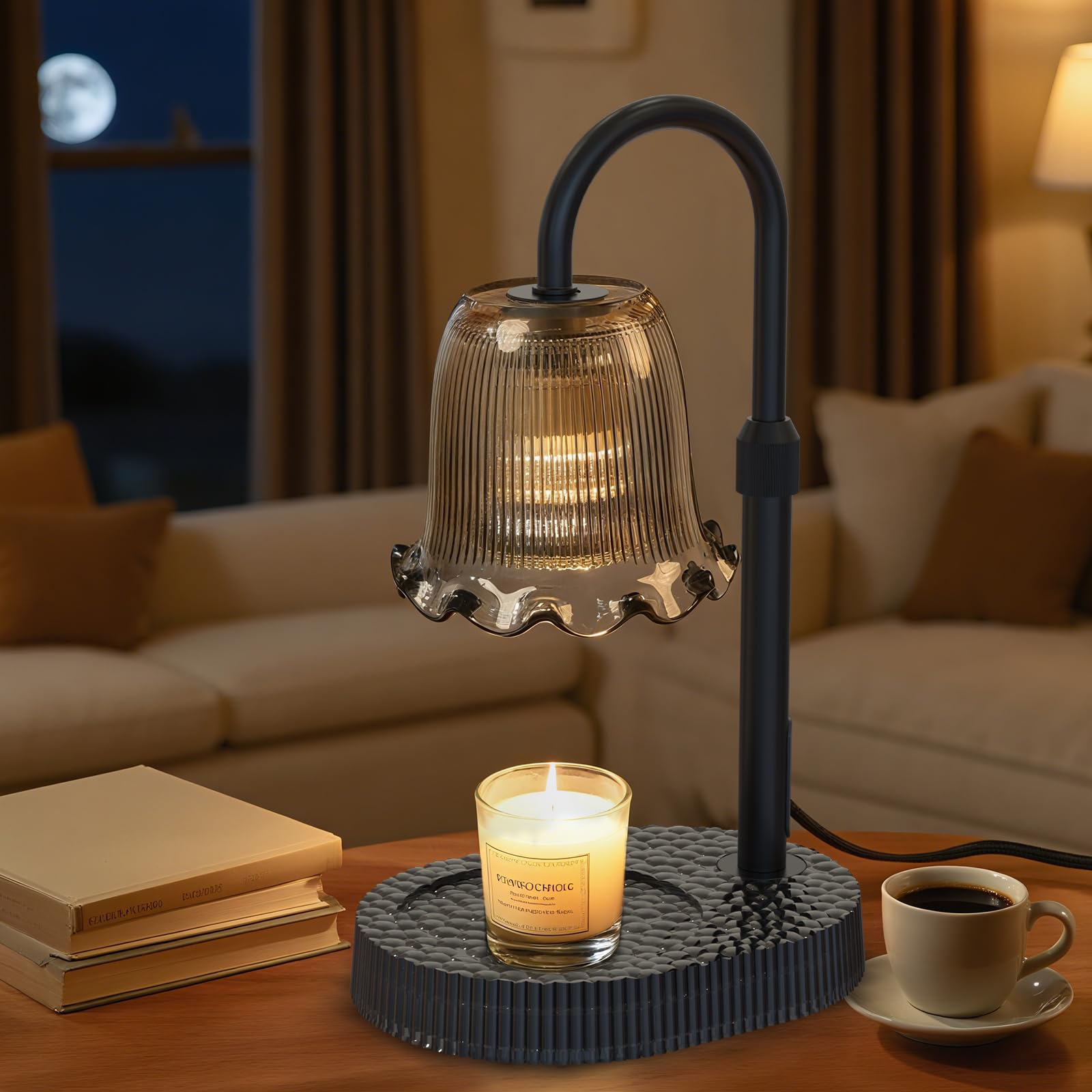 Candle Warmer Lamp with Adjustable Height - Flameless 4-Level Dimmable Wax Warmer Timer Function Stylish Design in Multiple
