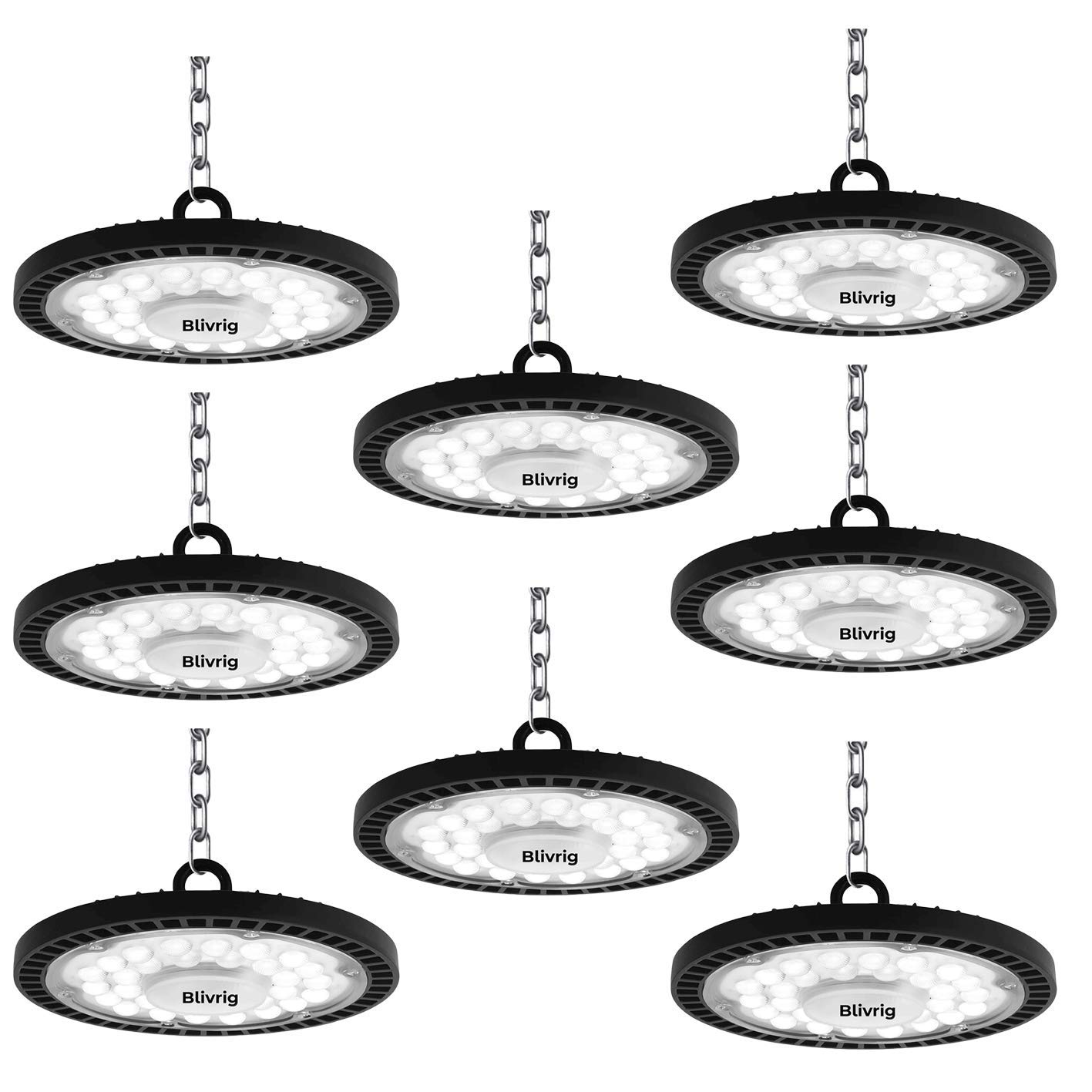 Blivrig 8Pcs 200W Ufo Led High Bay Light,Super Bright 20000Lm Ultra Thin Led Warehouse Lighting 6500K Cold White Commercial Bay Lighting For Garage Gym Shop Workshop (, 200W)