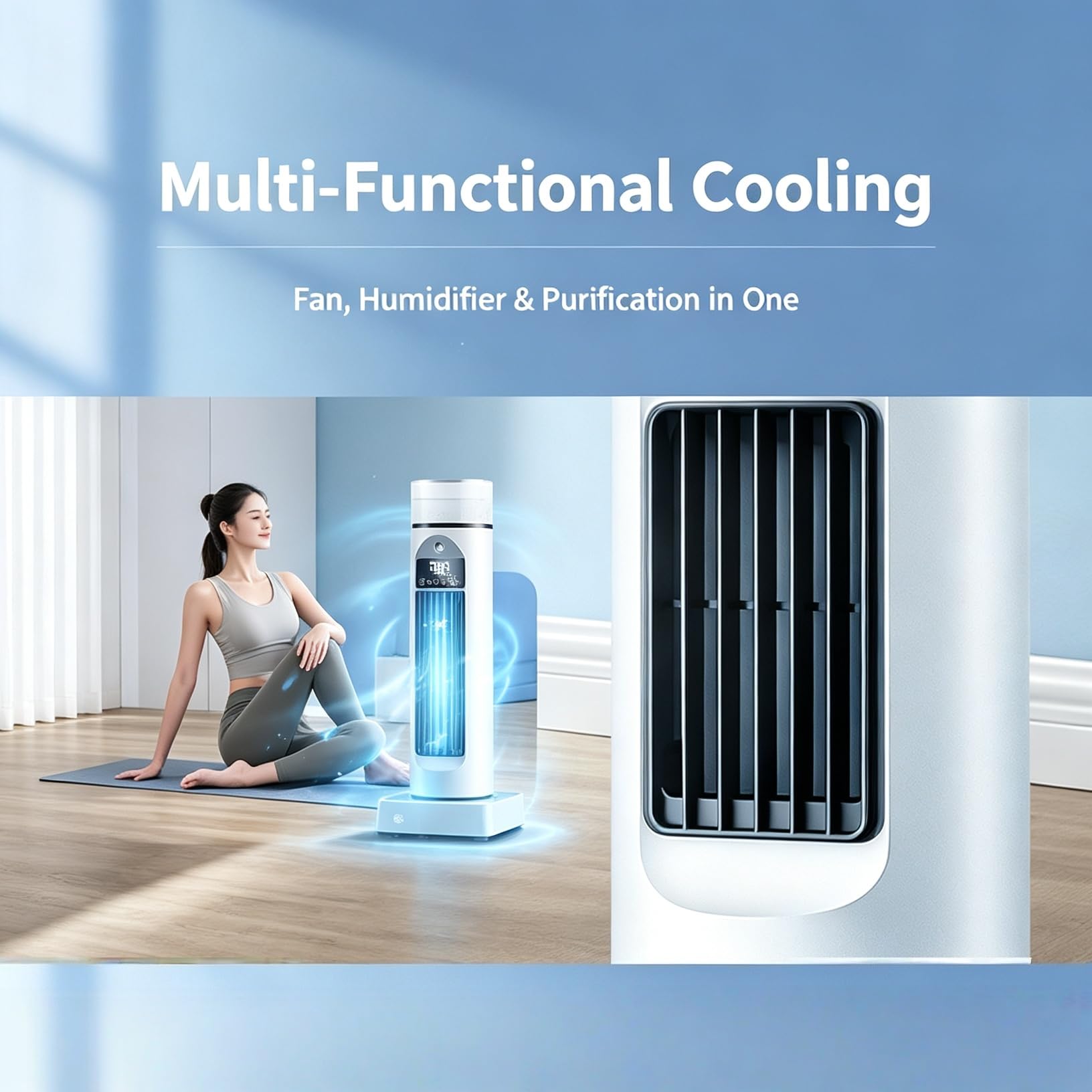 Raffrescatore d'aria silenzioso, ventilatore evaporativo con telecomando (Bianco)