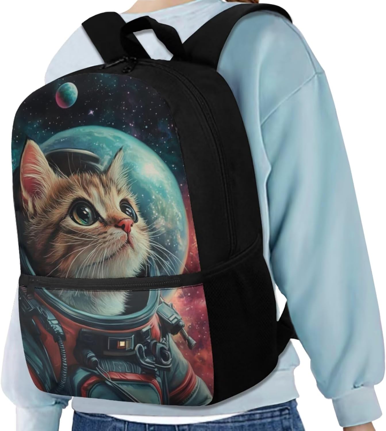 Coldinair Astronaut Cat Backpack for Boys Universe Stellar Kids Bookbag with Lunch Box Compartment Large School Bag for Preschool Elementary School 17inch Lightweight Daypack Rucksack