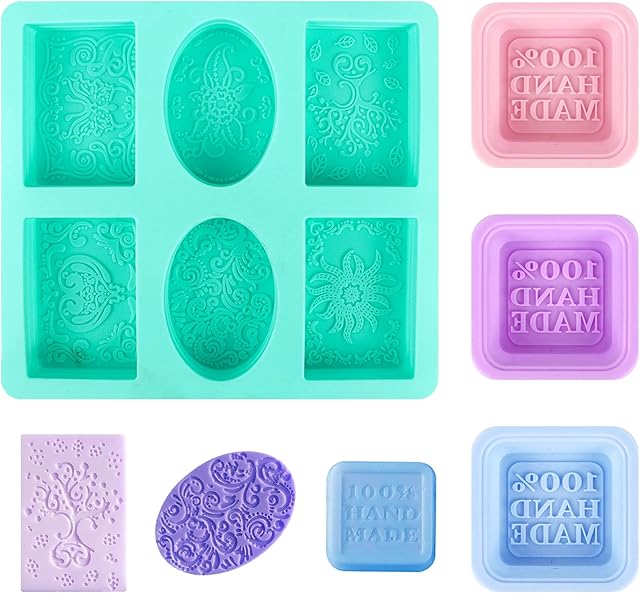 Chudian 4 Pieces Silicone Soap Making Molds, 100% Handmade Soap Mould 6-Cavity Soap Mold Tray Soft Soap Moulds for Soap Making (Random Color)