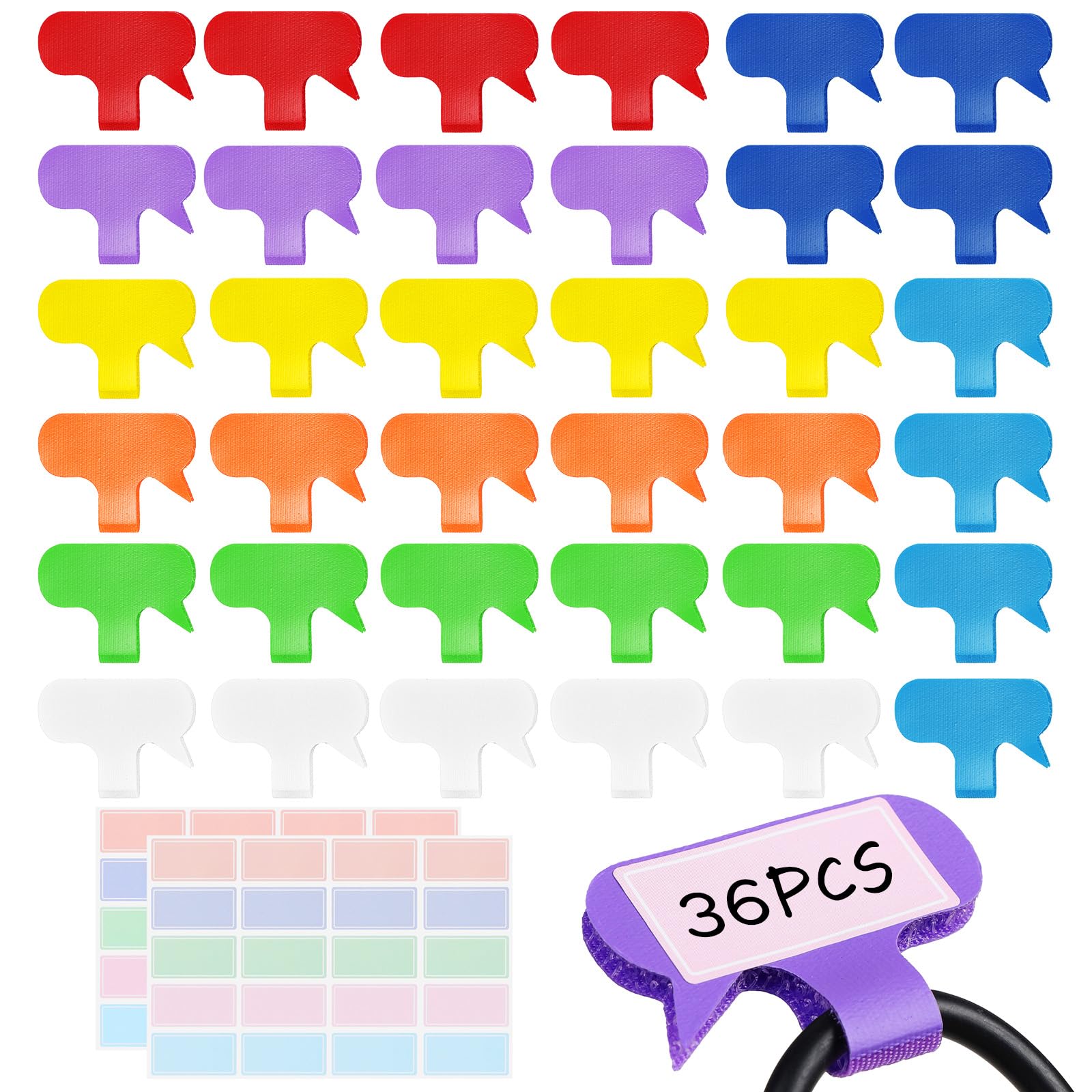 Summerbrite 36PCS Cable Labels Write On Cord Labels with 8 Colors Cable Tags with Colored Label Paper Cable Markers Reusable for Cable Management and Identification(Oval)