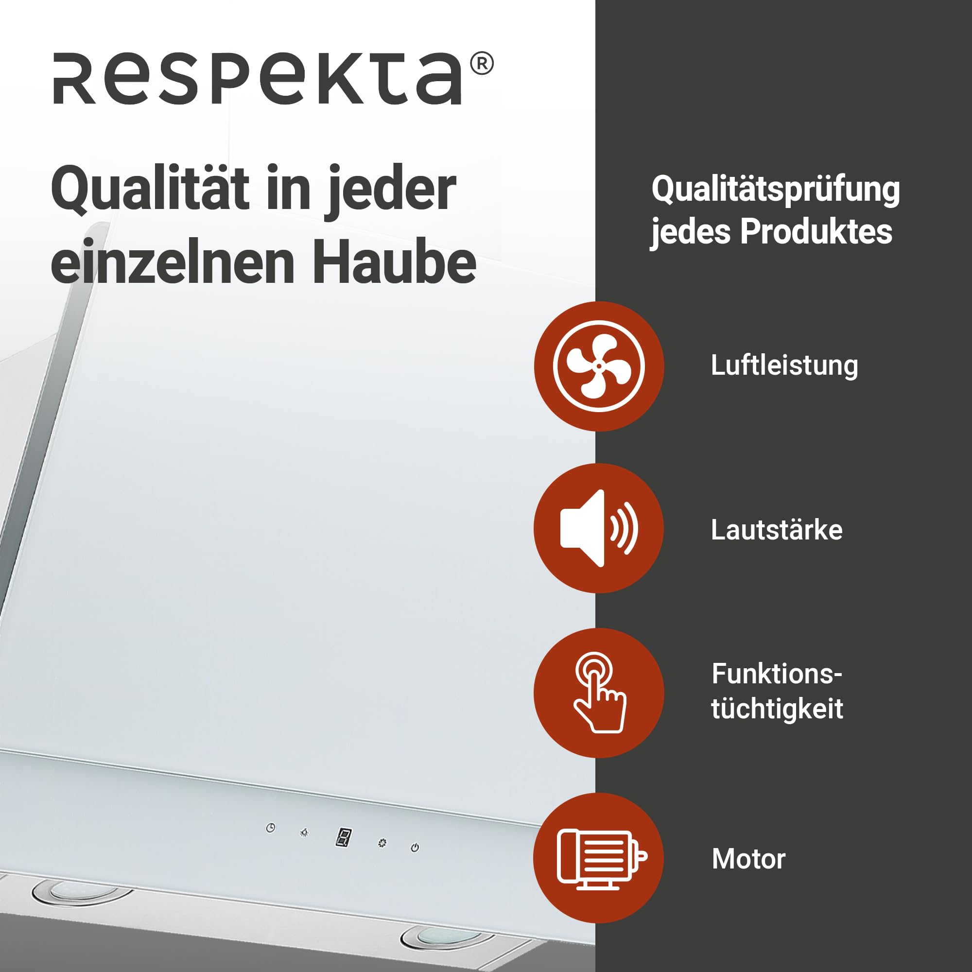Respekta Dunstabzugshaube kopffrei/Haube schräg 60 cm/Edelstahlgehäuse mit Glasschirm in Weiß/Abluft - und Umluftfunktion / CH77060WA / A / 53–66 dB