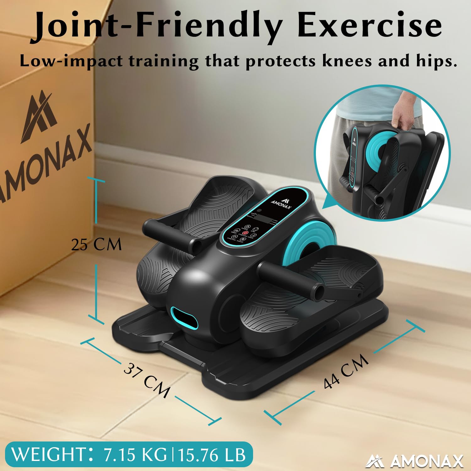 Amonax Elektrischer Mini Ellipsentrainer für Zuhause und Büro, Untertisch Crosstrainer mit Fernbedienung und Display, 12 Geschwindigkeiten, leise und kompakt, für Senioren und Erwachsene