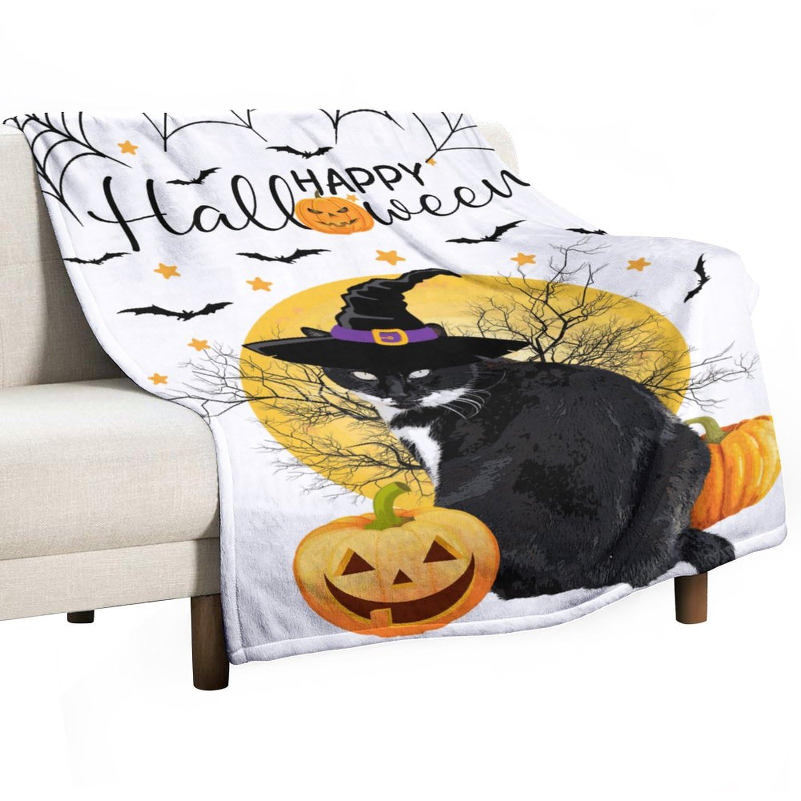 Couverture polaire cadeau Halloween avec jeté de lit pelucheux sorcière pour automne