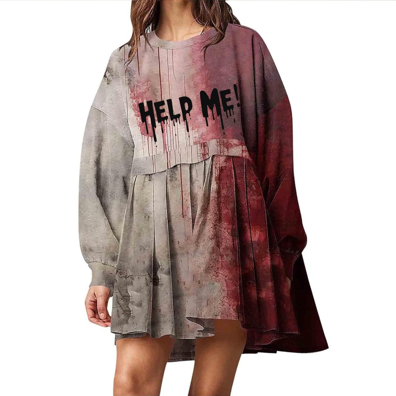 Robe à capuche imprimé main avec jupe plissée asymétrique chic