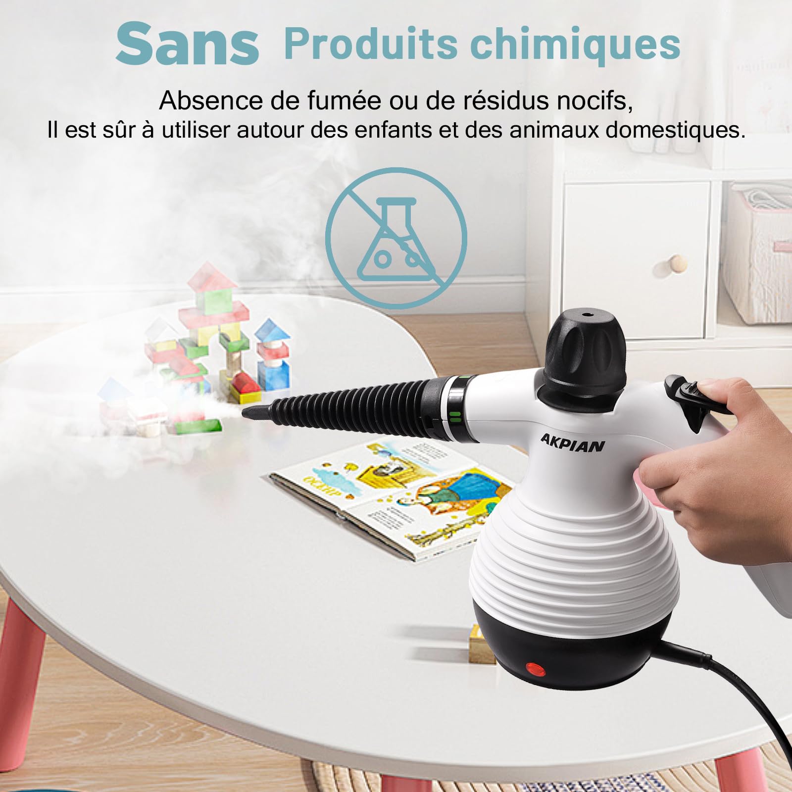 Nettoyeur vapeur à main, nettoyeur vapeur portable, multi-usage, avec serrure de sécurité et kit d'accessoires de 10 pièces pour enlever la saleté, la graisse