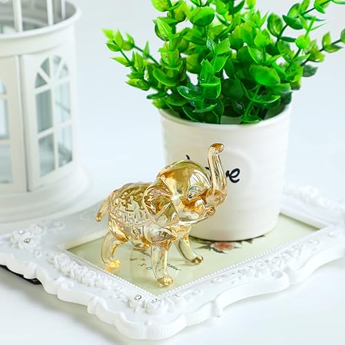 Miniatura 7 de H&D HYALINE & DORA Figura de elefante de cristal hecha a mano con tronco hacia arriba, estatua de animales de cristal brillante, regalo