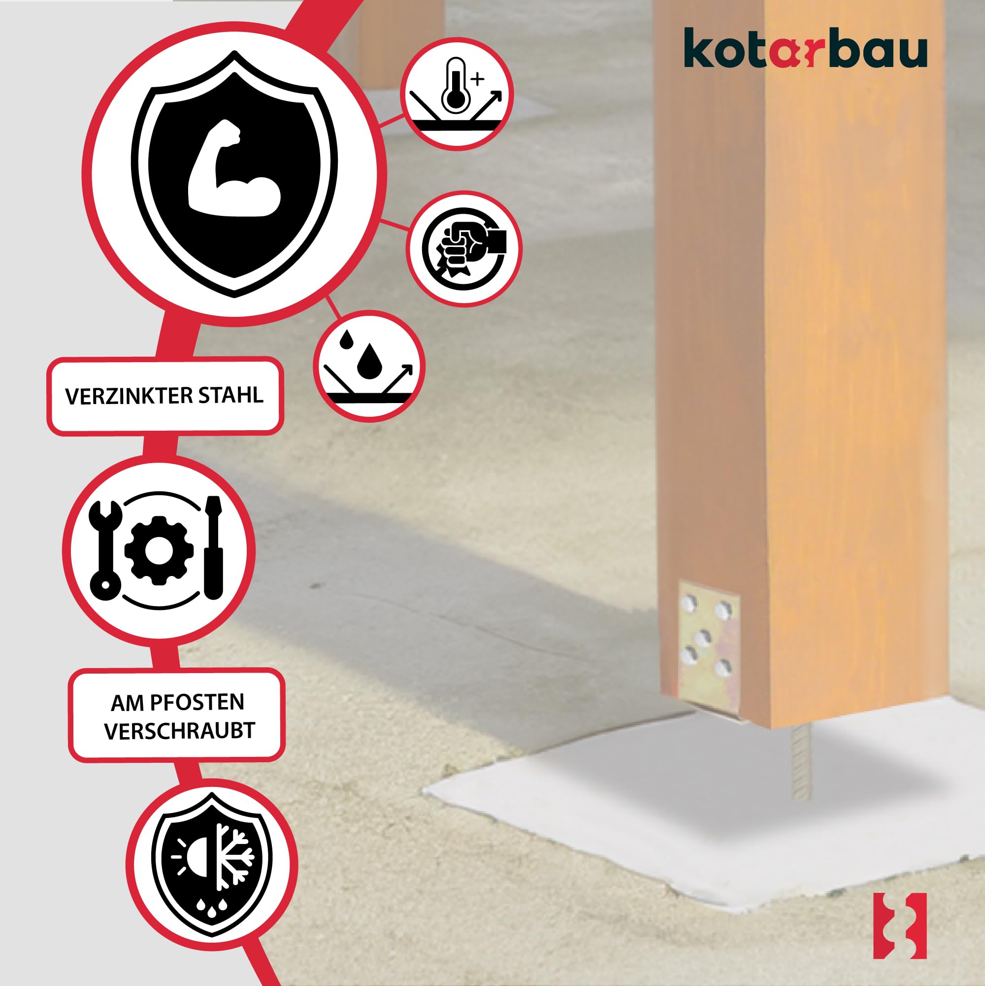 KOTARBAU® 4 pièces Support de Poteau à Sceller - Acier - 400 mm - Or - Support Poteau Bois - Largeur Réglable 0-160 mm - avec Ancrage Béton - pour Poteaux et Poutres Bois