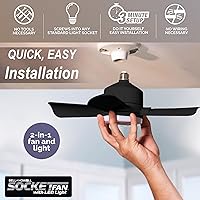 Vista 2 de Bell+Howell Socket Breeze Deluxe, pequeño ventilador de techo con luz LED y mando a distancia, velocidades y brillo ajustables, ventilador de luz