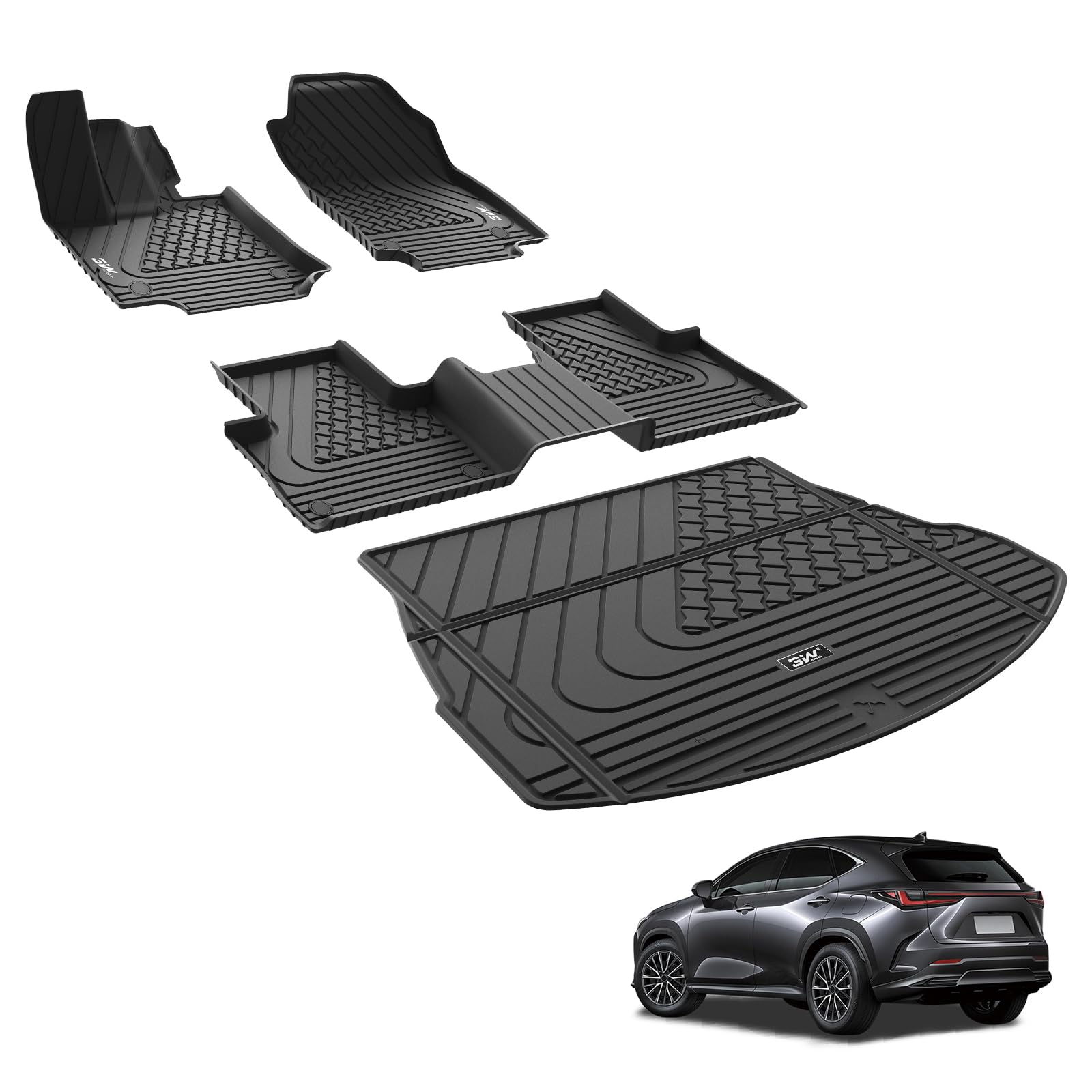 3W Set di Tappetini in TPE e Tappetini per il Bagagliaio per Lexus NX 2022-2025 2026, Tappeti per Auto Resistente e Tappeto Bagagliaio Antiscivolo per Lexus NX