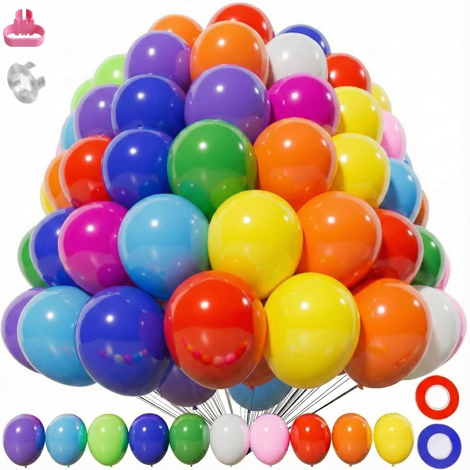 Vibrant 12 Inch Latex Balloons 60 Pack Mixed Colours – Strong Thick Natural Latex Party Decorations with Balloon Arch Chain Tying Tool for Helium or Air Wedding Anniversary Event Decor