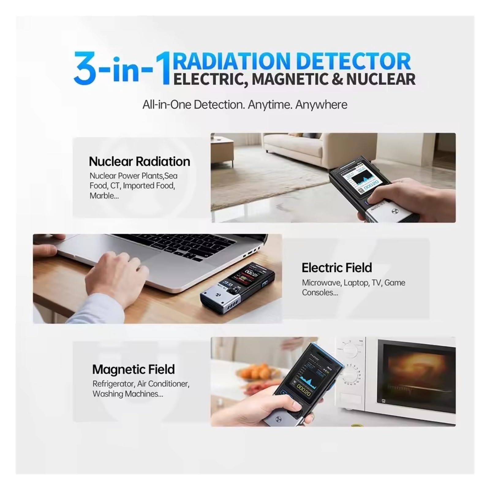 Termometro a Infrarossi, Rilevatore Di Radiazioni Elettromagnetiche 3-IN-1, Intensità Campo Elettrico E Magnetico, Alimentazione, Monitoraggio Della Temperatura NR+EF+MF,per cucina/BBQ/grill/HVAC