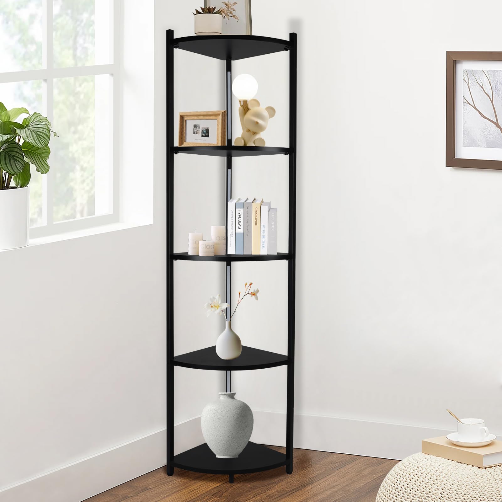 Amazon｜VIWODS コーナーシェルフ ライト付き 高さ57.8インチ コーナー