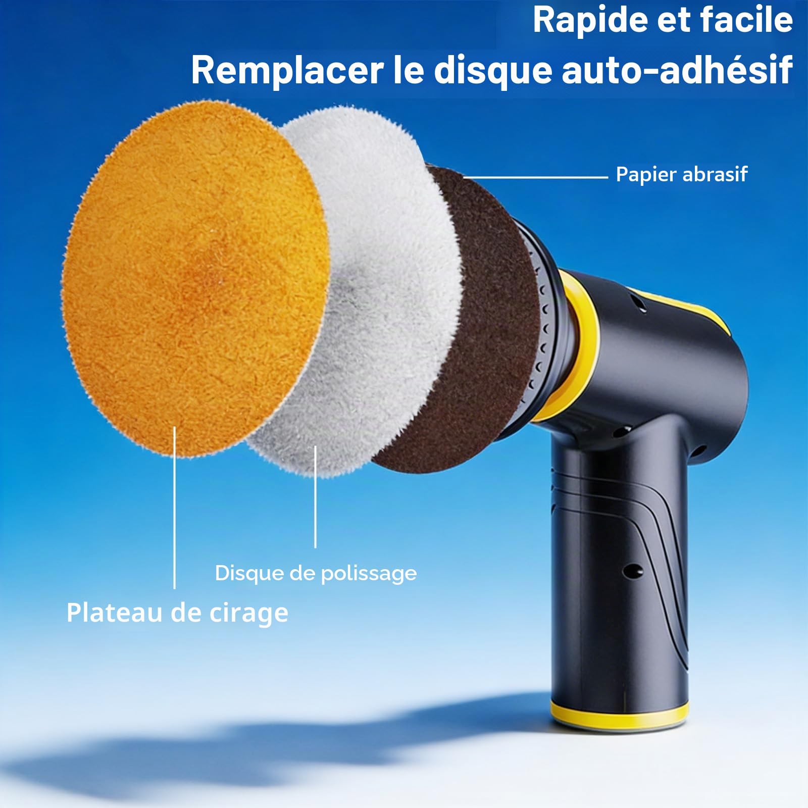 Mini machine de polissage de voiture, kit de polissage de voiture 148 W, polisseuse à batterie, machines de polissage de voiture sans fil rechargeables avec tampons de polissage, 2 x 2000 mAh + 2