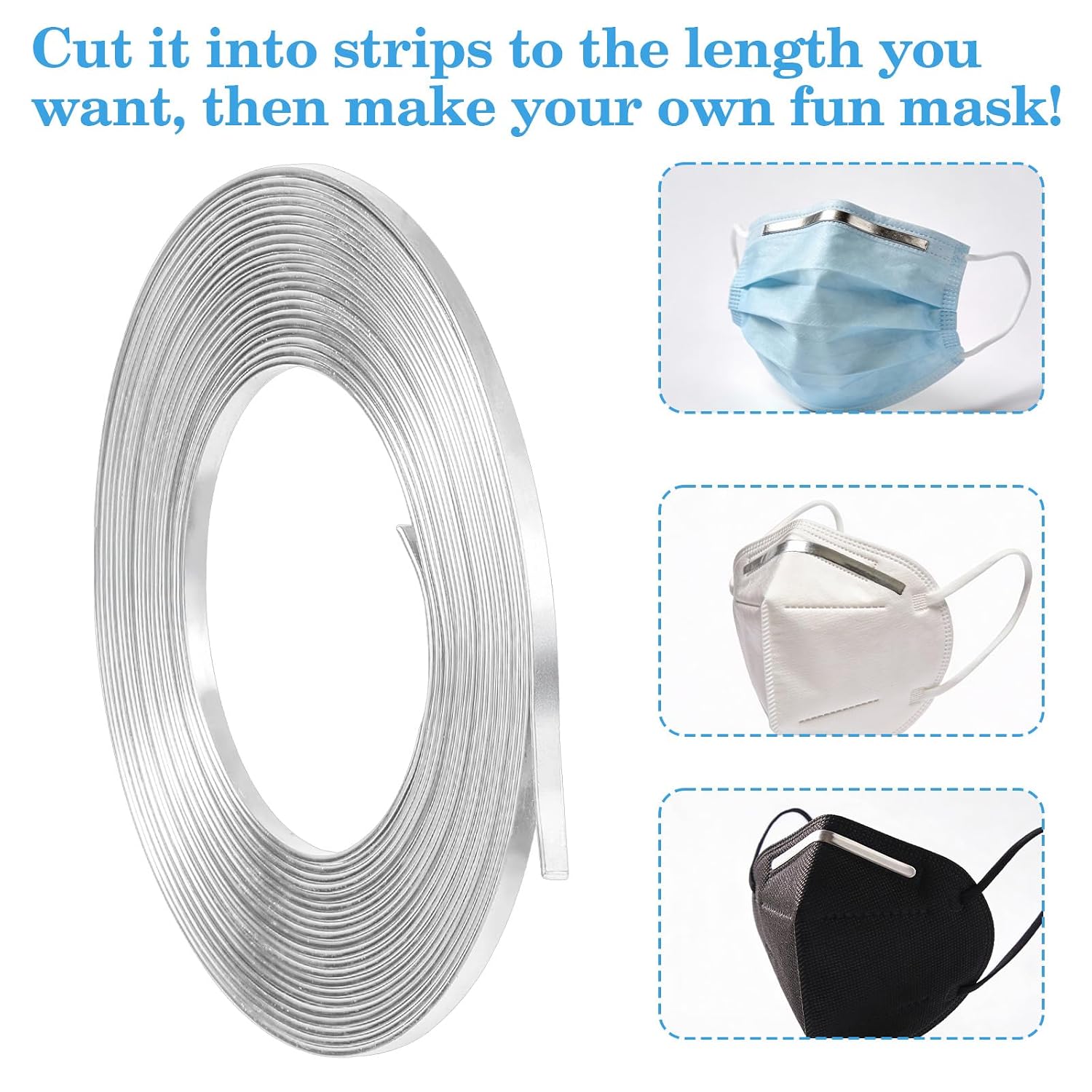 196 Inch Flat Aluminum Wire, Wide Flat Jewelry Craft Wire Jewelry Making Supplies for Christmas Tree Decoration Face Masks Bezel Sculpting Armature Making Gem (5mm Wide, Silver, 1)