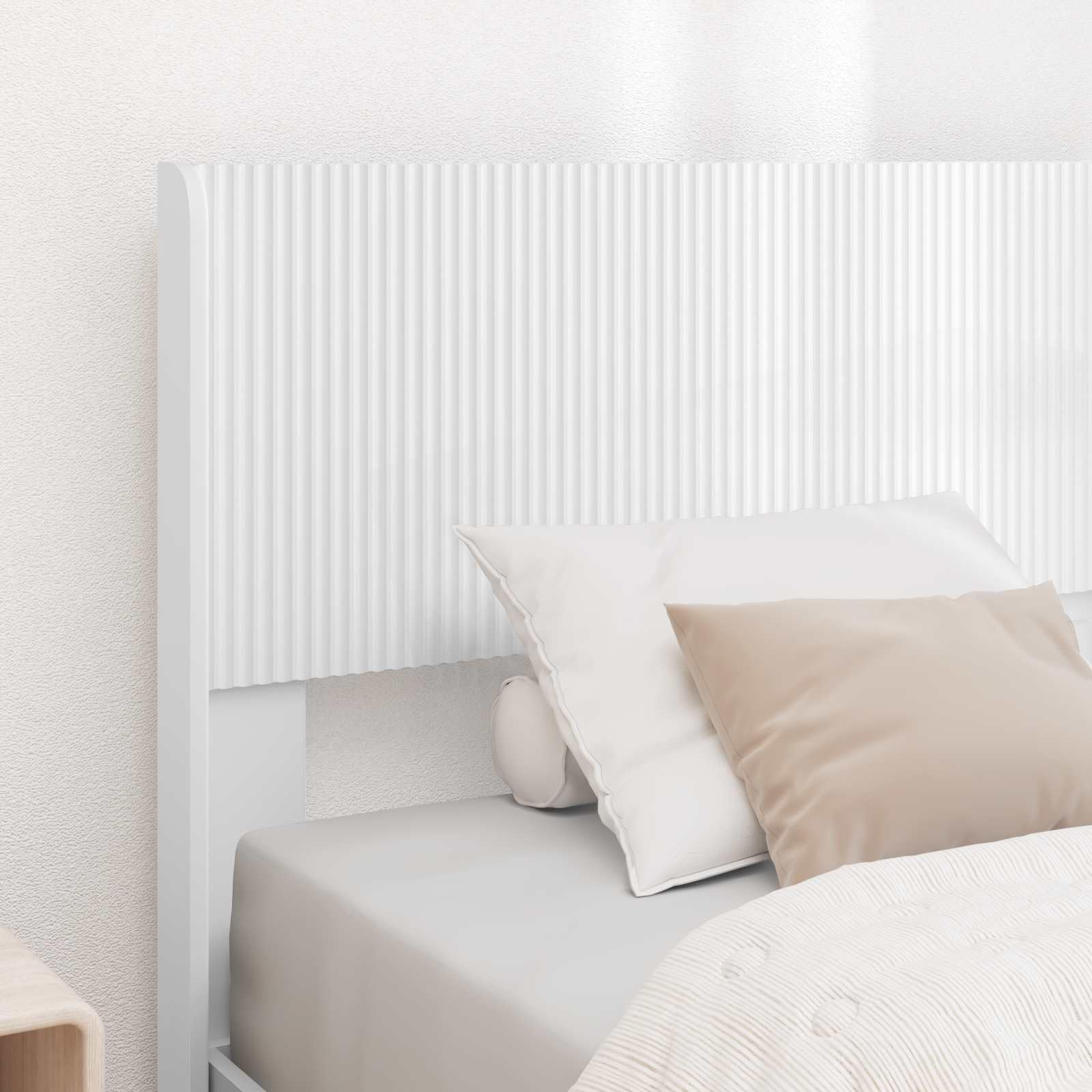 Fengshui Kopfteil Holzwerkstoff Weiß Latten-Design | Einfache Montage am Bettgestell, pflegeleicht mit Feuchttuch, modernes Design für Schlafzimmer
