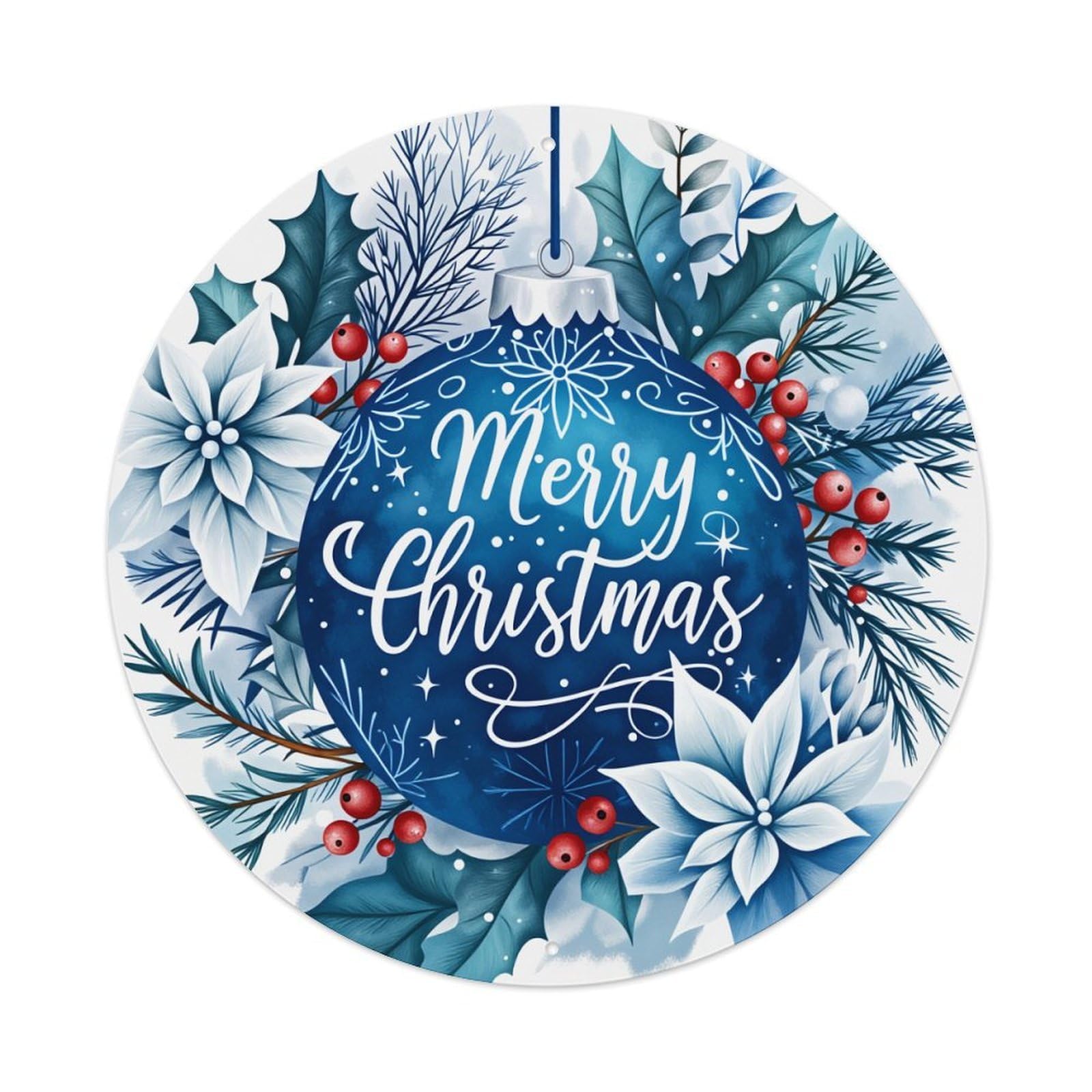 Merry Christmas Ornament Design Pattern_1 Round Tin Sign Vintage Metal Poster Retro Bar, Home, Man Cave, Kitchen, Laundry Room Wall Art Decor Gift 8x8In