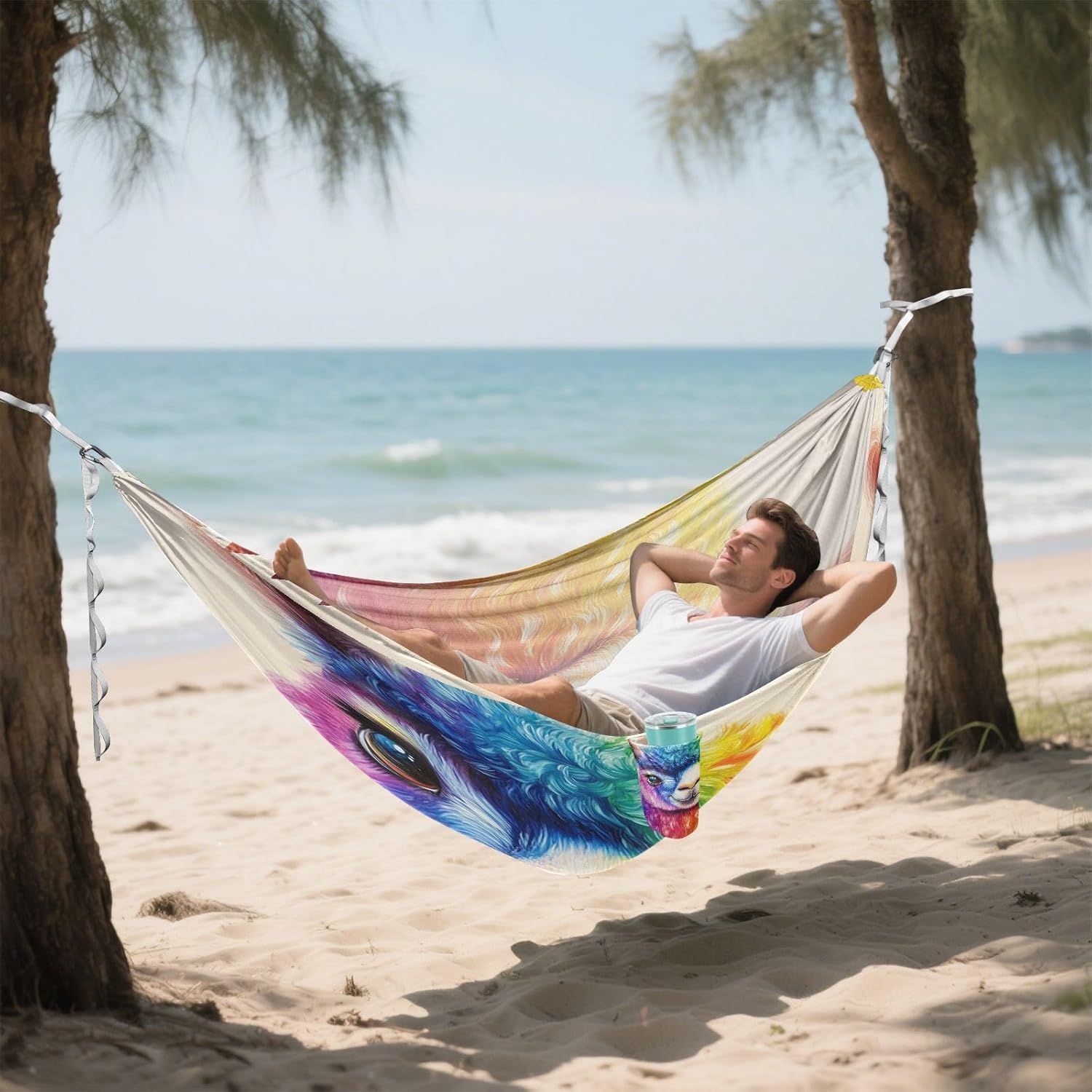 ALAZA Cute Alpaca Rainbow Llama Camping Hammocks Single or 2 Person 500 lbs Portable Parachute Travel Hammock w/Tree Straps for Hiking Backpacking Indoor Outdoor