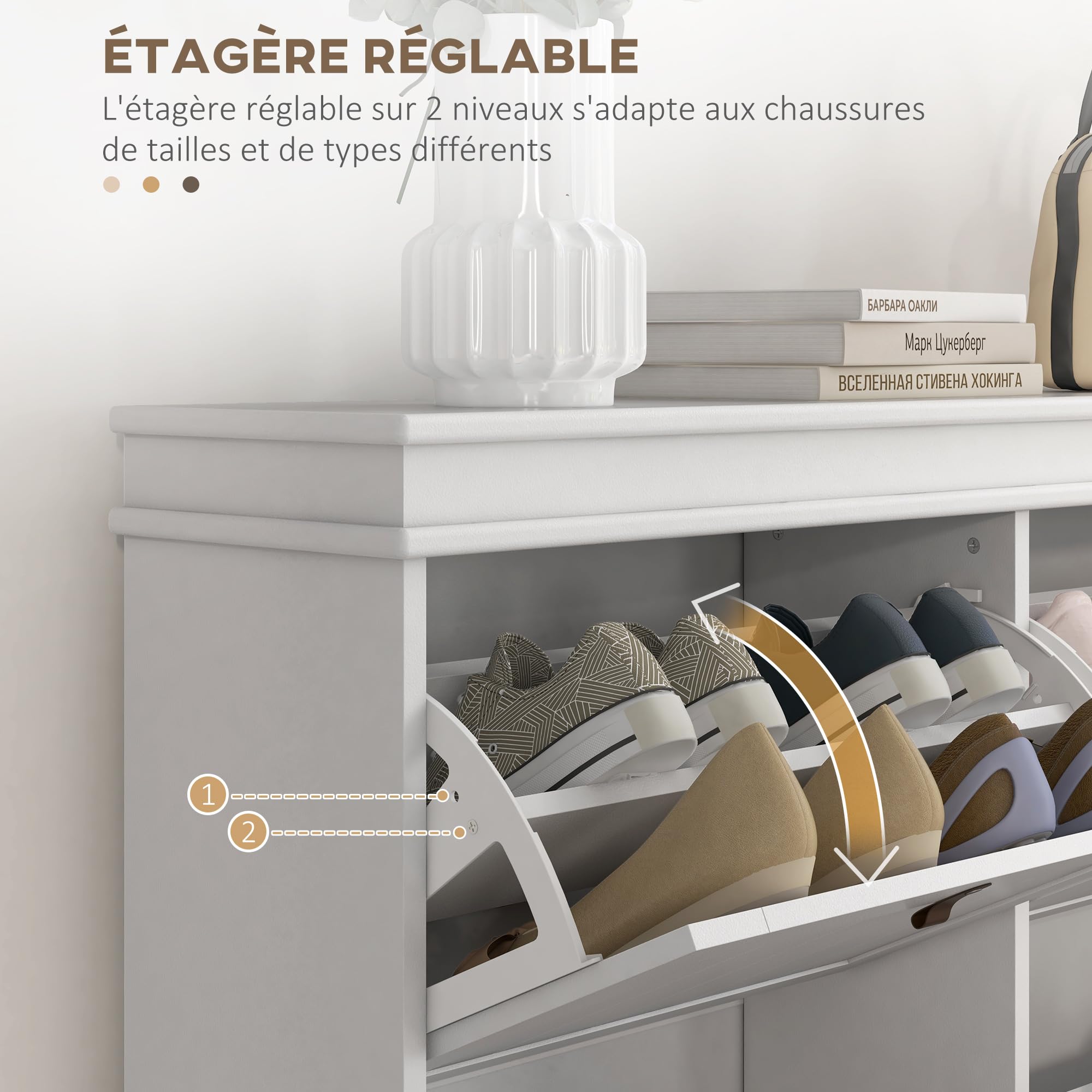 HOMCOM Meuble à Chaussures Armoire à Chaussures Commode à Chaussures 2