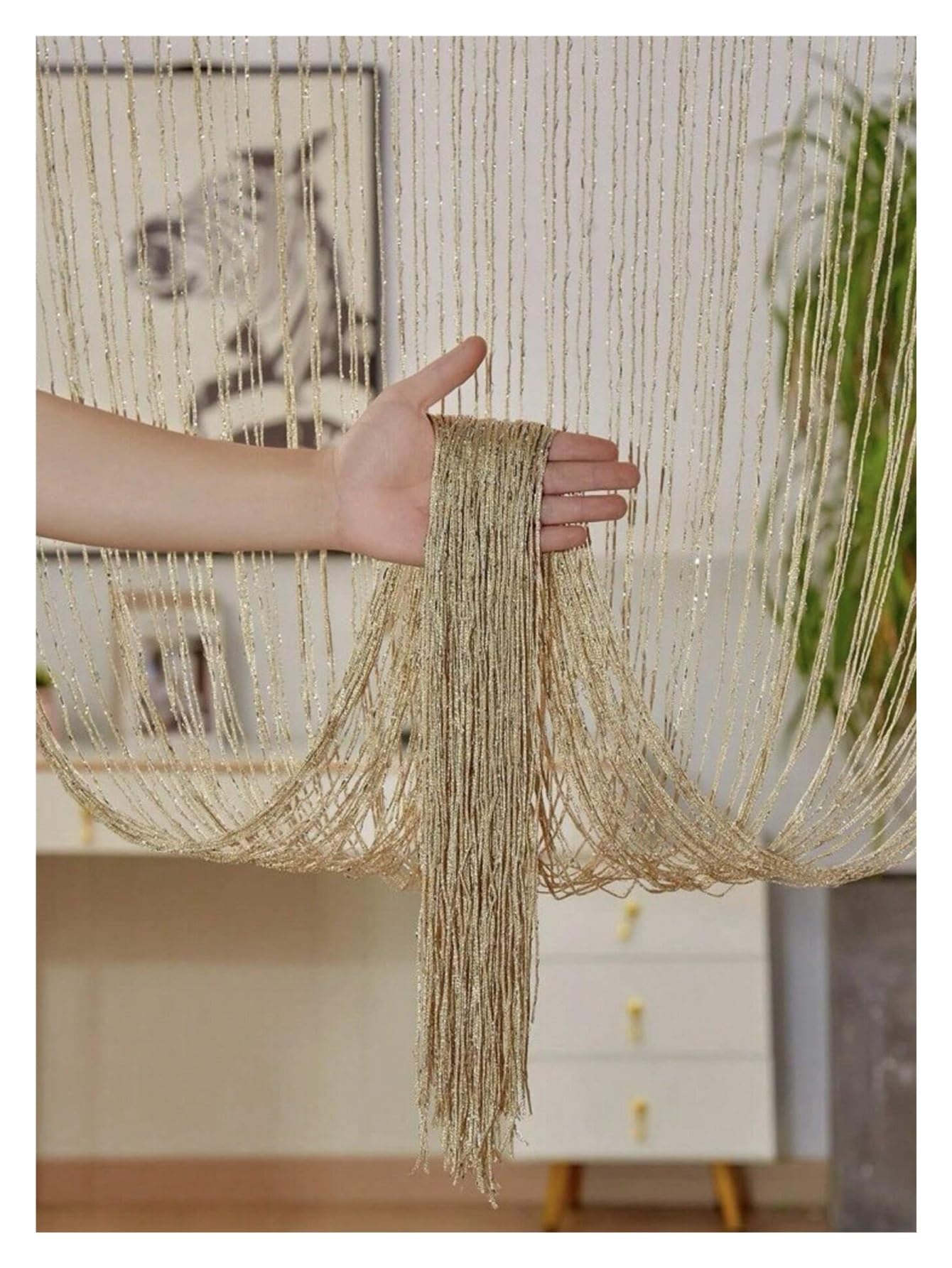 ERHTGUO Glittery String Curtain – Sheer Tassel Room Divider, Modern Home Decor, Event Backdrop For Living & Bedroom(Champagne)