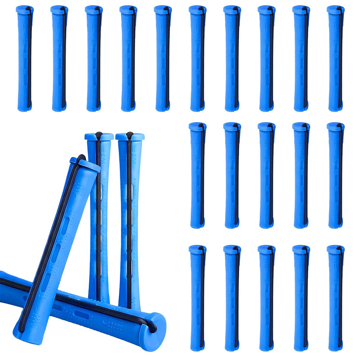 20 PCS Small Hair Perm Rods, 0.35 Inch Blue Plastic Cold Wave Curling Rollers, Heatless Hair Styling Tools for Short Medium Long Hair