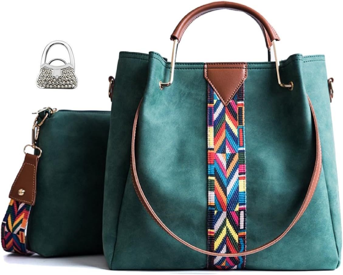 Womens Multicolor Handbags with Purse Hook [ PU Leather ] Shoulder Bag Purse for Women (Green)
