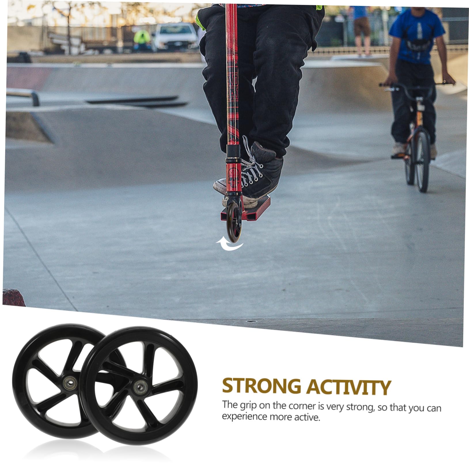 Veemoon Ruedas de Patinete de Pu de Alta Elasticidad 180 Mm Negras Rodamientos Silenciosas 2 Unidades para Scooter Eléctrico y Acrobático Uso Exterior y Recreativo