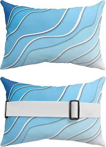 Miniatura 2 de Almohadas geométricas para tumbona para exteriores, almohadas estéticas de color azul y blanco degradado abstracto para la cabeza, modernas e