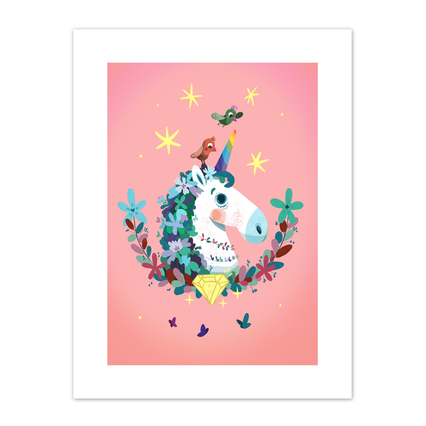 Wee Blue Coo Unicorn Diamond Birds Canvas Art Print
