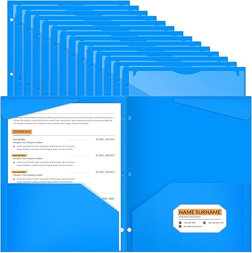 Henoyso Paquete de 60 carpetas de 2 bolsillos con bolsillo frontal transparente de 3 agujeros perforados de plástico resistente con bolsillos para