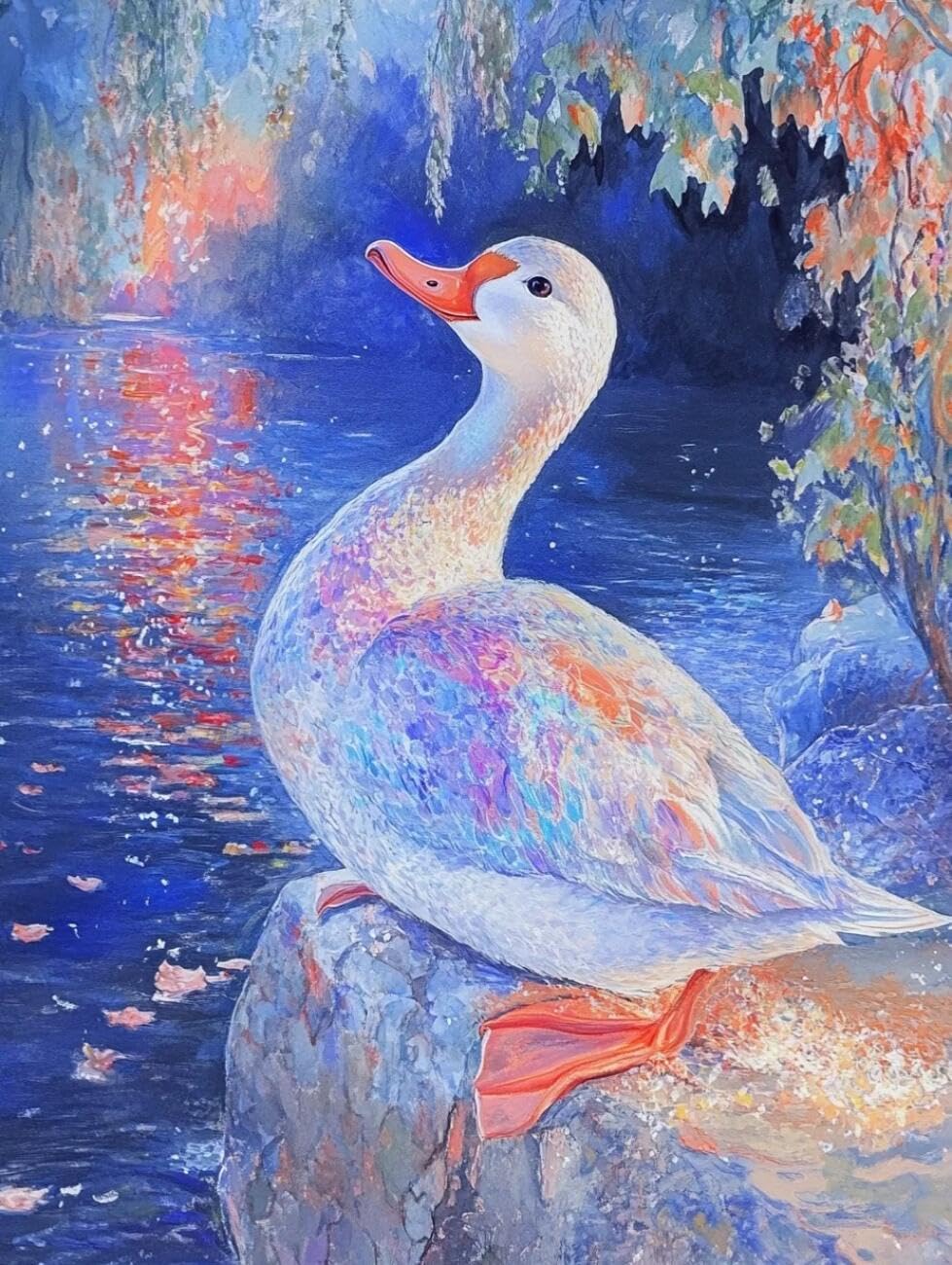 RKFLGEW 14CT Printed Cross Stitch Kits Watercolor White Goose Preprinted Fabric Cross Stitch DIY Art Needlecrafts Embroidery Kits for Adults Beginners 40x50cm