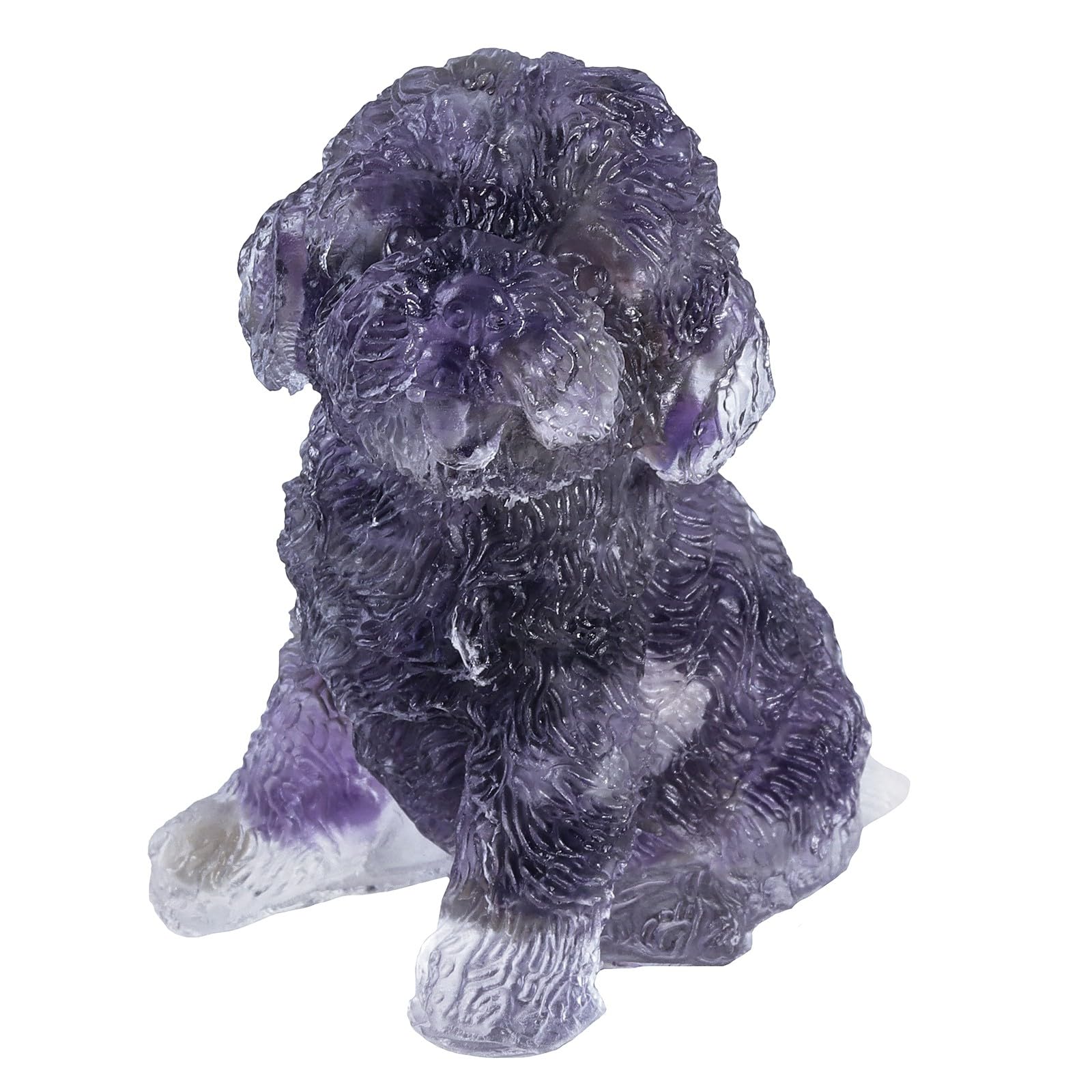 KYEYGWO Resin Poodle Crystal Figurine, Hand Carved Puppy Dog Animal Stone Statue for Home Office Tabletop Amethyst