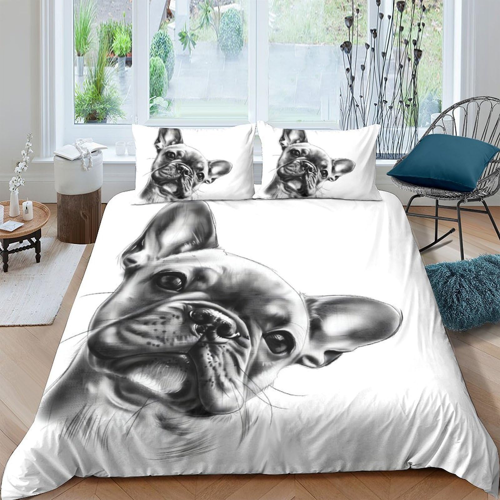 Ctjqhvkz Style-9 3D Printed French Bulldog Fitted Sheet Microfiber Soft Breathable Dog Portrait Bed Cover For Bedroom Guest Room Decor Single（135X200cm）