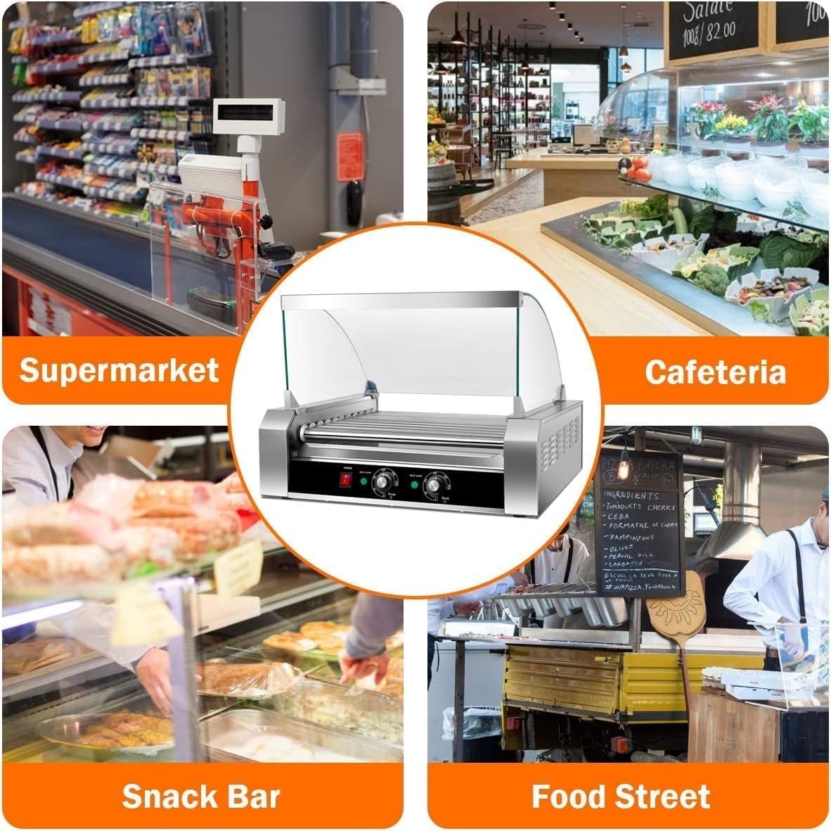 Commercial Hot Dog Roller Machine 1400W 11 Rollers Sausage Grill | Adjustable Temperature | Electric Hot Dog Cooker for Parties and EventshkMBJ17433