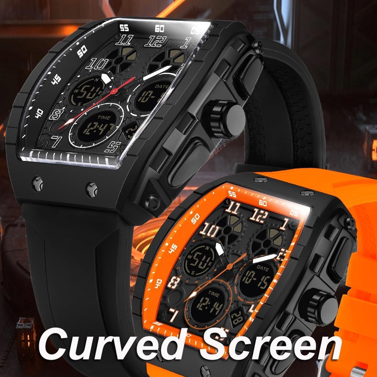 Men's Watch Fashion Digital Analog Watches Waterproof Sport Wristwatch Military Tactical Watches Causal Quartz Dress Wrist Watch with LED Stopwatch Countdown Alarm Curved Screen Relojes para Hombres - Image 8