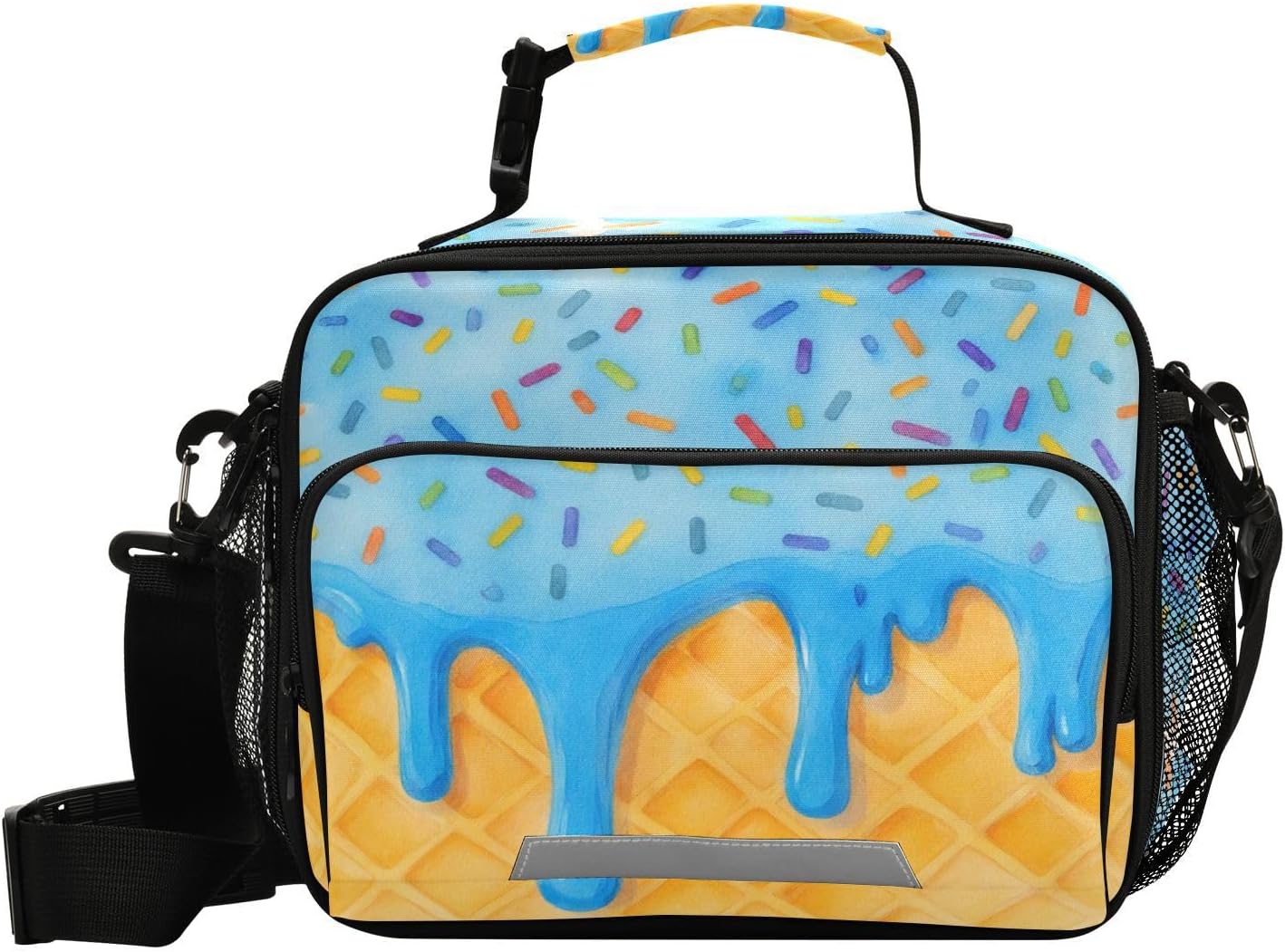 Blue Ice Cream Drip Lunch Bag for Women Men Summer Waffle Insulated Cooler Tote Bag with Adjustable Shoulder Strap Large Capacity Picnic Lunch Box Outdoor for Adult Office