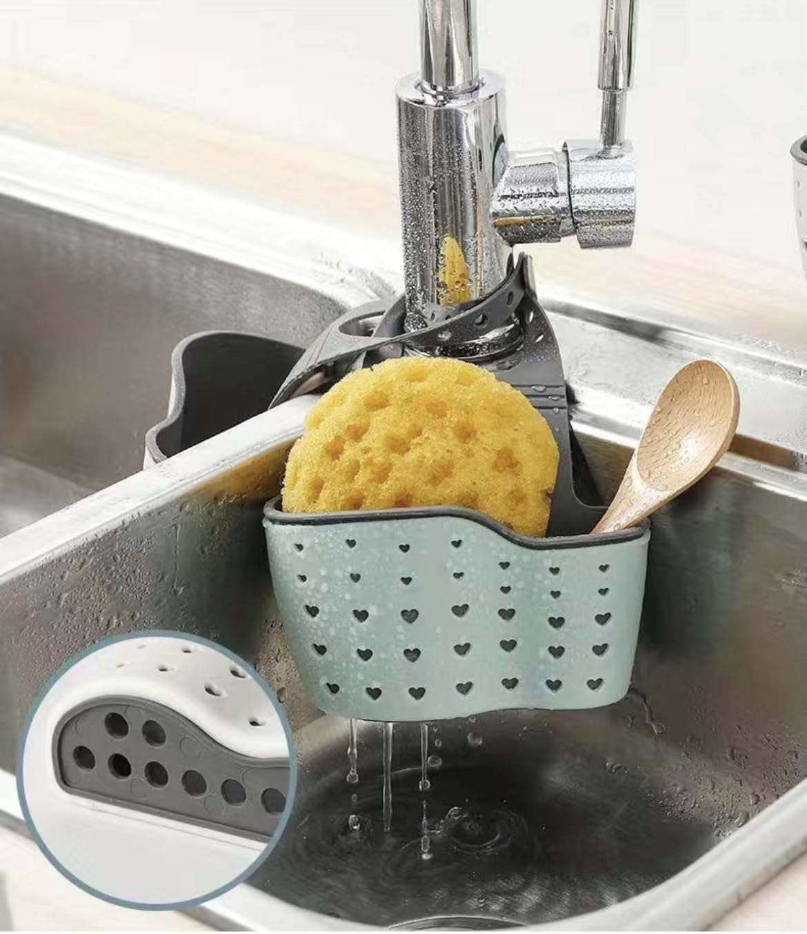 Kitchen Sink Silicone Caddy with Adjustable Strap White
