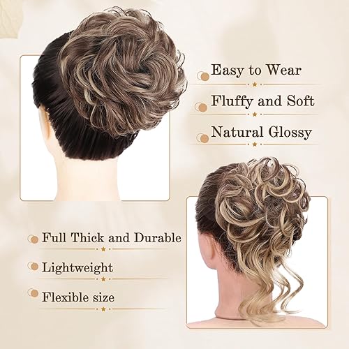 Miniatura 2 de Earfodo Moño desordenado, extensiones de cabello recogido, rizado, ondulado, cola de caballo sintético para mujeres y niñas