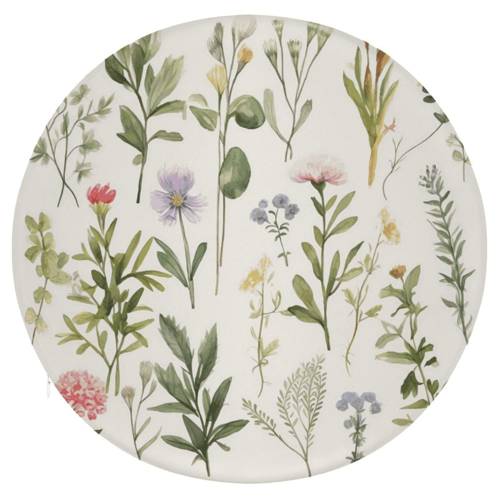 JTREHY Season Watercolors of Herbs Flowersb Cushion Soft Breathable Round Cushions Multi-Functional with Zipper Floor Pillows Cushion for Various Indoor Occasions Chair Pad