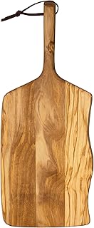 Rock & Branch Olive Wood Serving Paddle, Wood Cutting Board with Handle for Kitchen and Charcuterie Boards