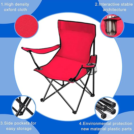 Folding Camping Chairs with Carrying Bag Portable Lawn Chairs Lightweight Beach Chairs Outdoor Collapsible Chair with Mesh Cup Holder for Travel Outside Camp Beach Fishing Sports