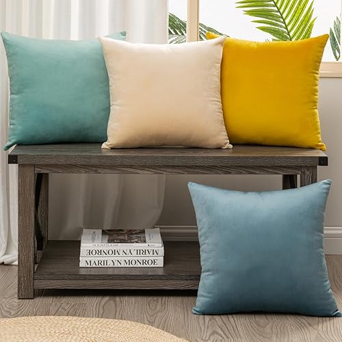 Miniatura 1 de Junfawn Juego de 4 fundas de almohada decorativas de 18 x 18 pulgadas para sofá y sofá fundas de cojín cuadradas suaves de terciopelo para