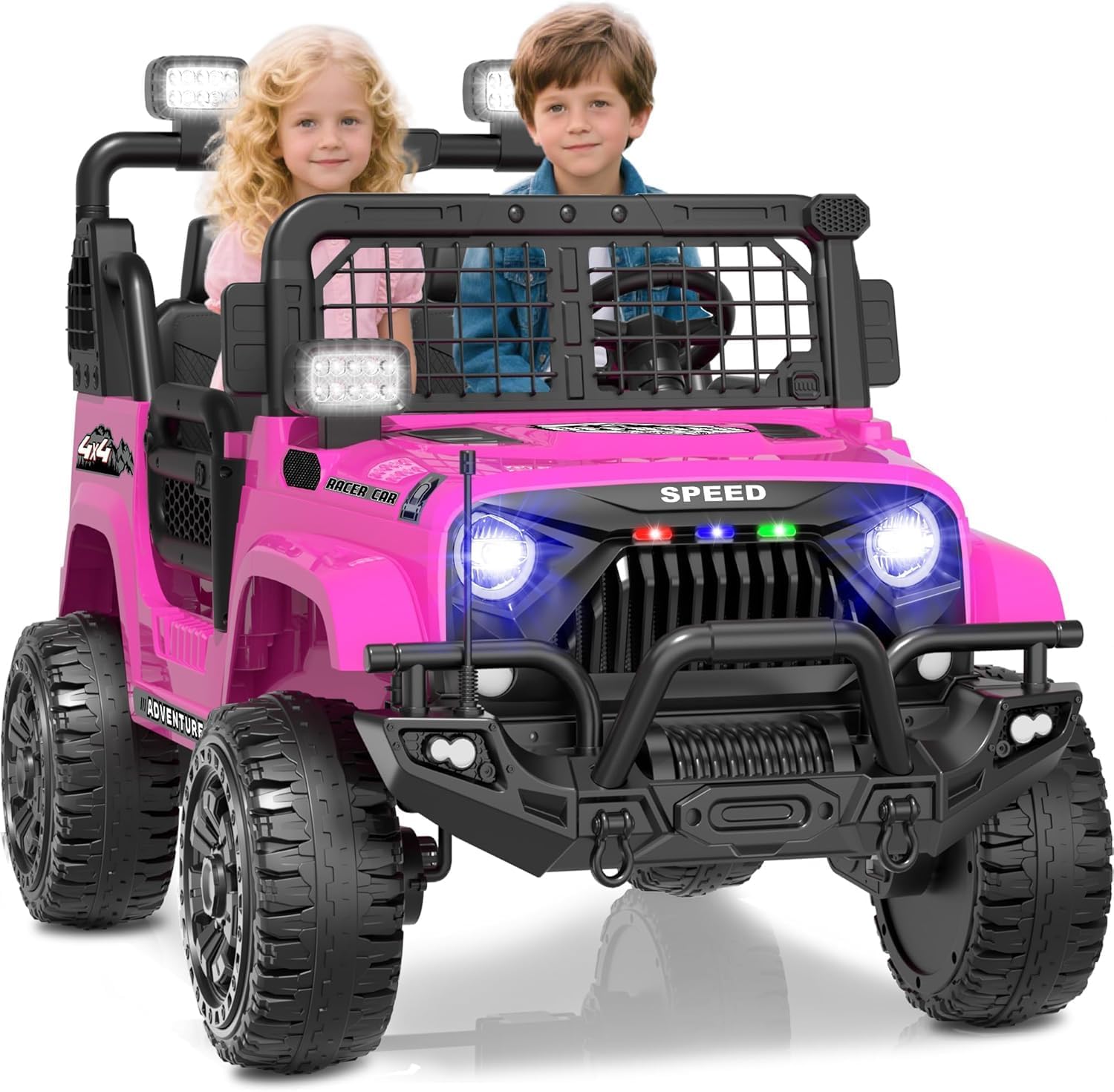 YunTopKids XL 24V Ride on Toys for Big Kids 2 Seater,4×4 Kids’ Electric Vehicles with Remote Control,800W Motors,21 Inch Wide Seat,Bulethooth,Music,LED Lights (Pink)