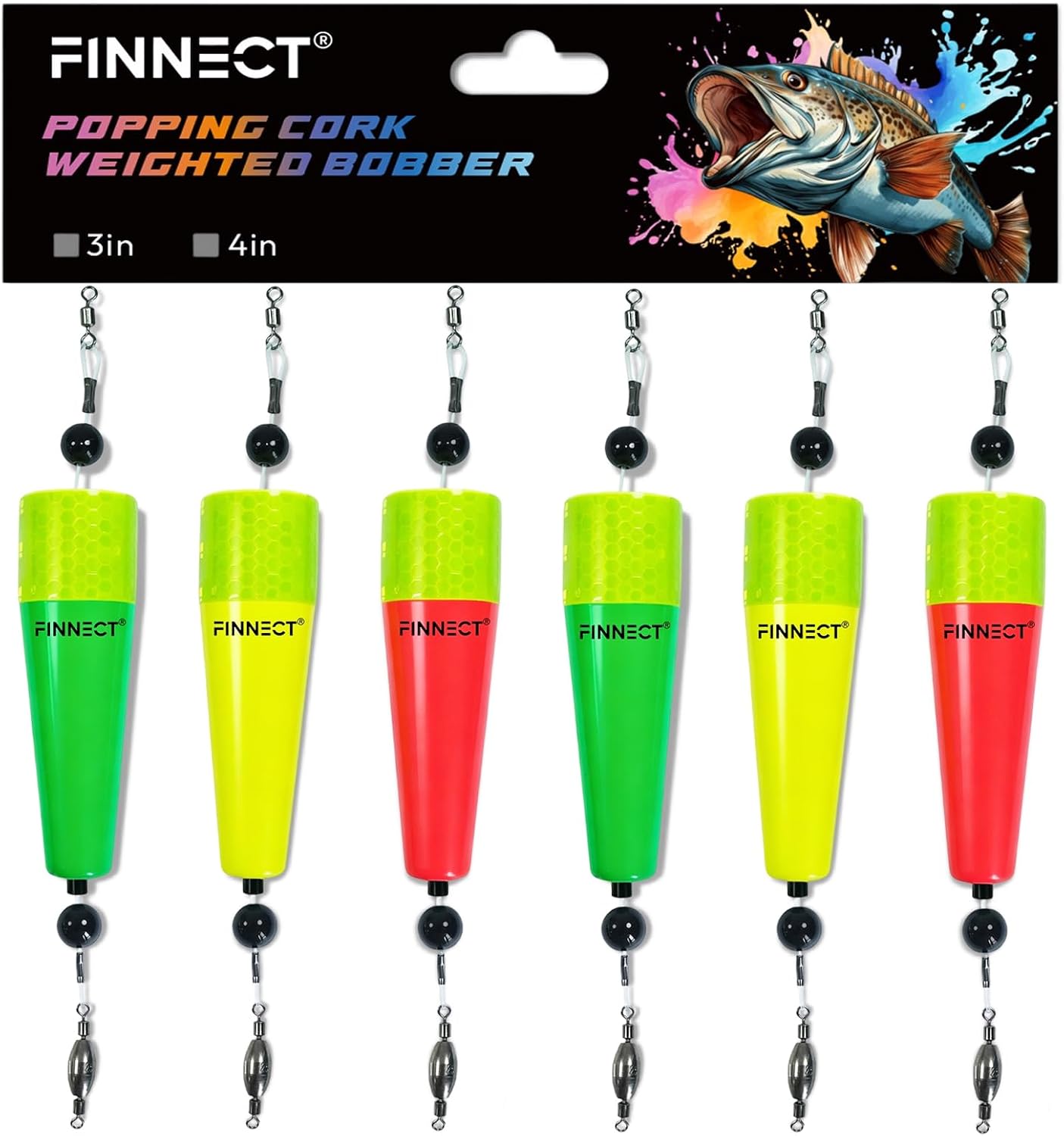 Popping Cork Fishing Floats, 3in/4in Weighted Fishing Bobbers, 3/6-Pack for Saltwater & Freshwater