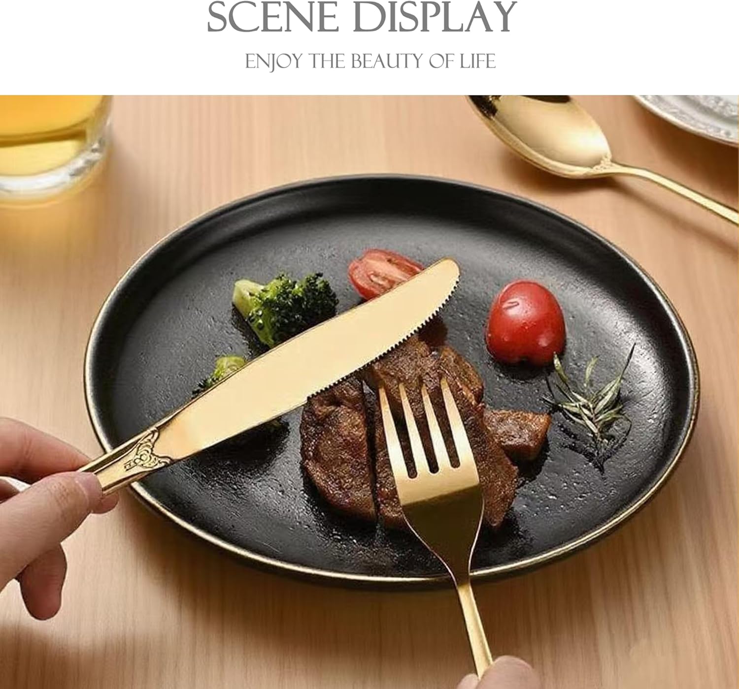 10-Piece Flatware Set for 2, 18/8 Stainless Steel Silverware with Forks, Knives, Spoons, and Serving Utensils, Elegant Design