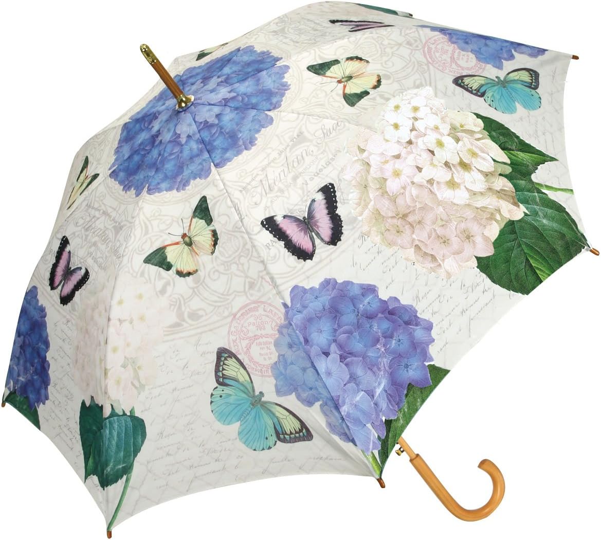 Passion for Fashion Modern Vintage Blue Hydrangea Automatic Open Cane Umbrella, Multi-Colored, One Size