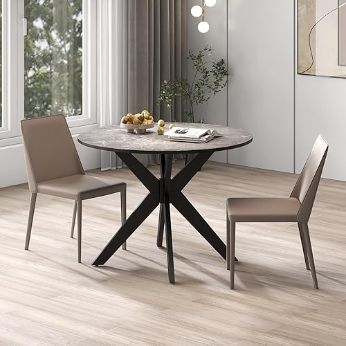 Miniatura 4 de Byroce - Mesa de comedor redonda de 36 pulgadas para 2-4, mesa de cocina de granja con parte superior de mármol y patas de madera maciza, mesa