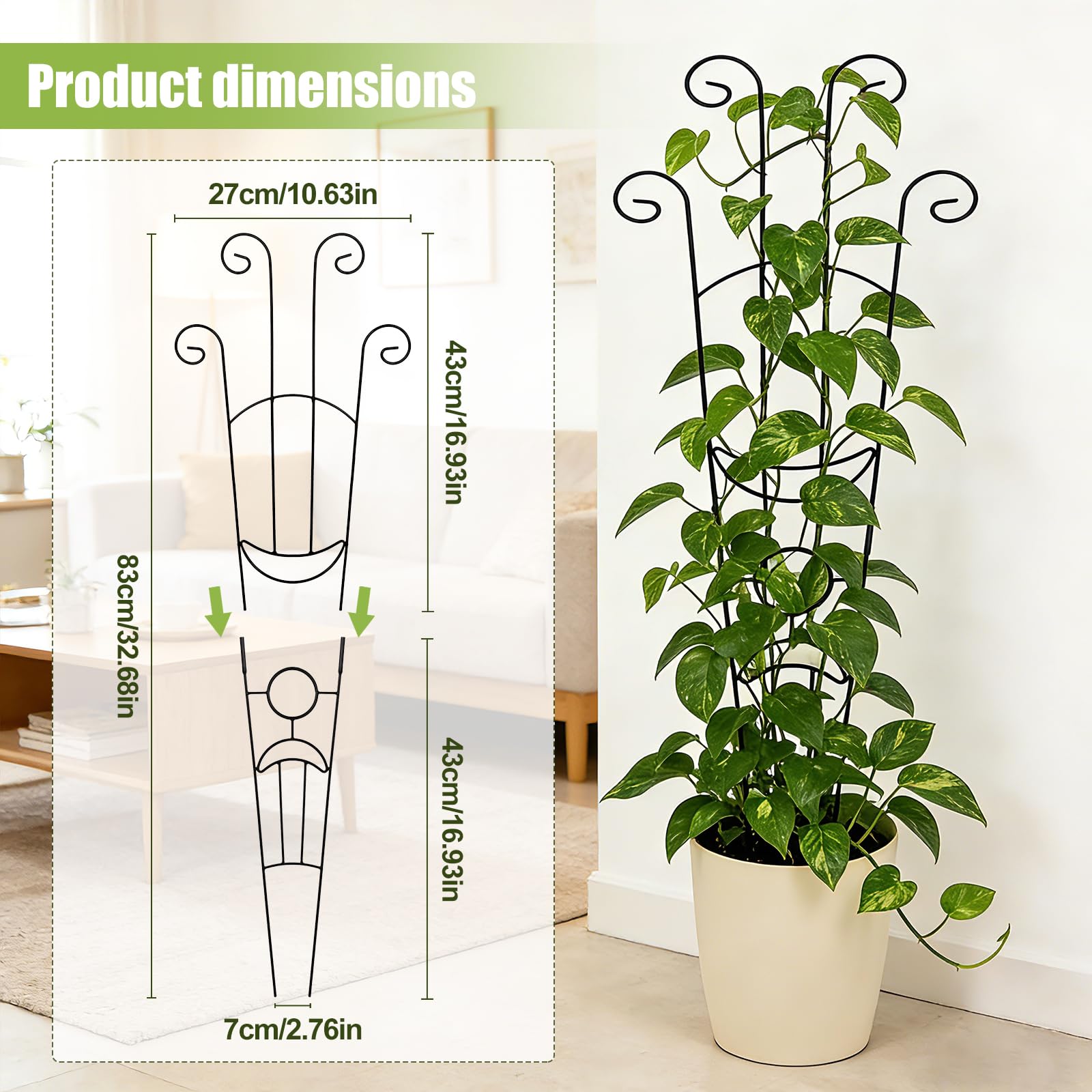 Traliccio da giardino per piante rampicanti, 2 tralicci in metallo per piante in vaso per interni ed esterni, pali di supporto espandibili e robusti per piante rampicanti Monstera Ivy Pothos