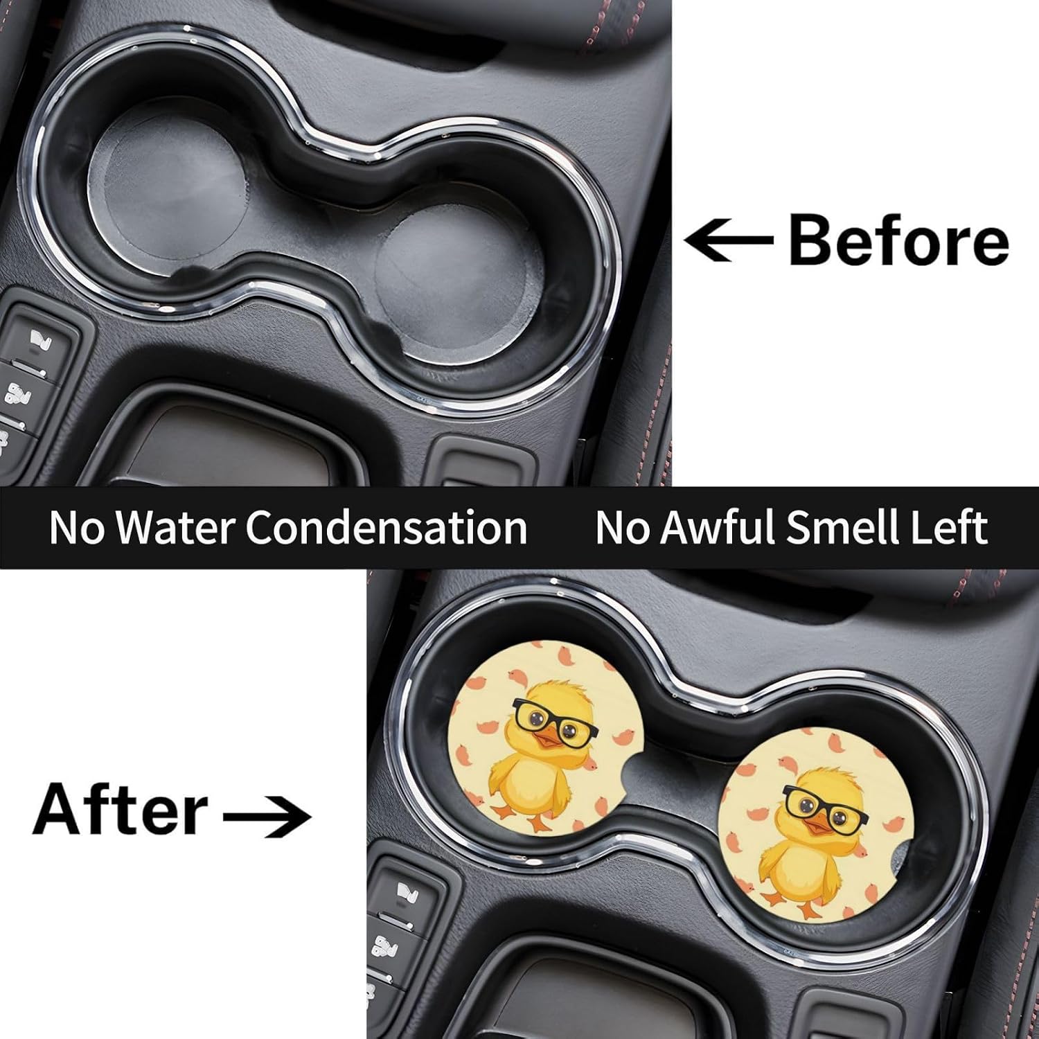 2pcs Car Cup Holder Coaster Car Coaster Cartoon Yellow Cute Glasses Duck Absorbent Car Coaster Absorbent Drink Coaster for Car Decor Auto Accessories